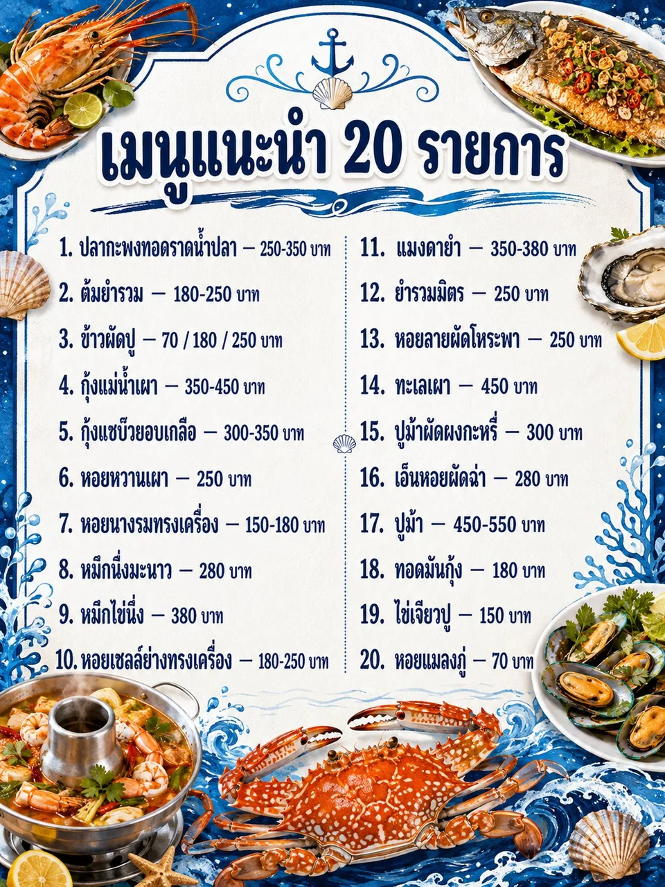 ร้านเจ๊สาวซีฟู้ด รูปเมนู